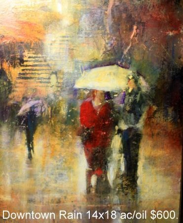 Downtown Rain 14x18 ac/oil $600