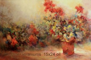 Red Geraniums 15x24 oil