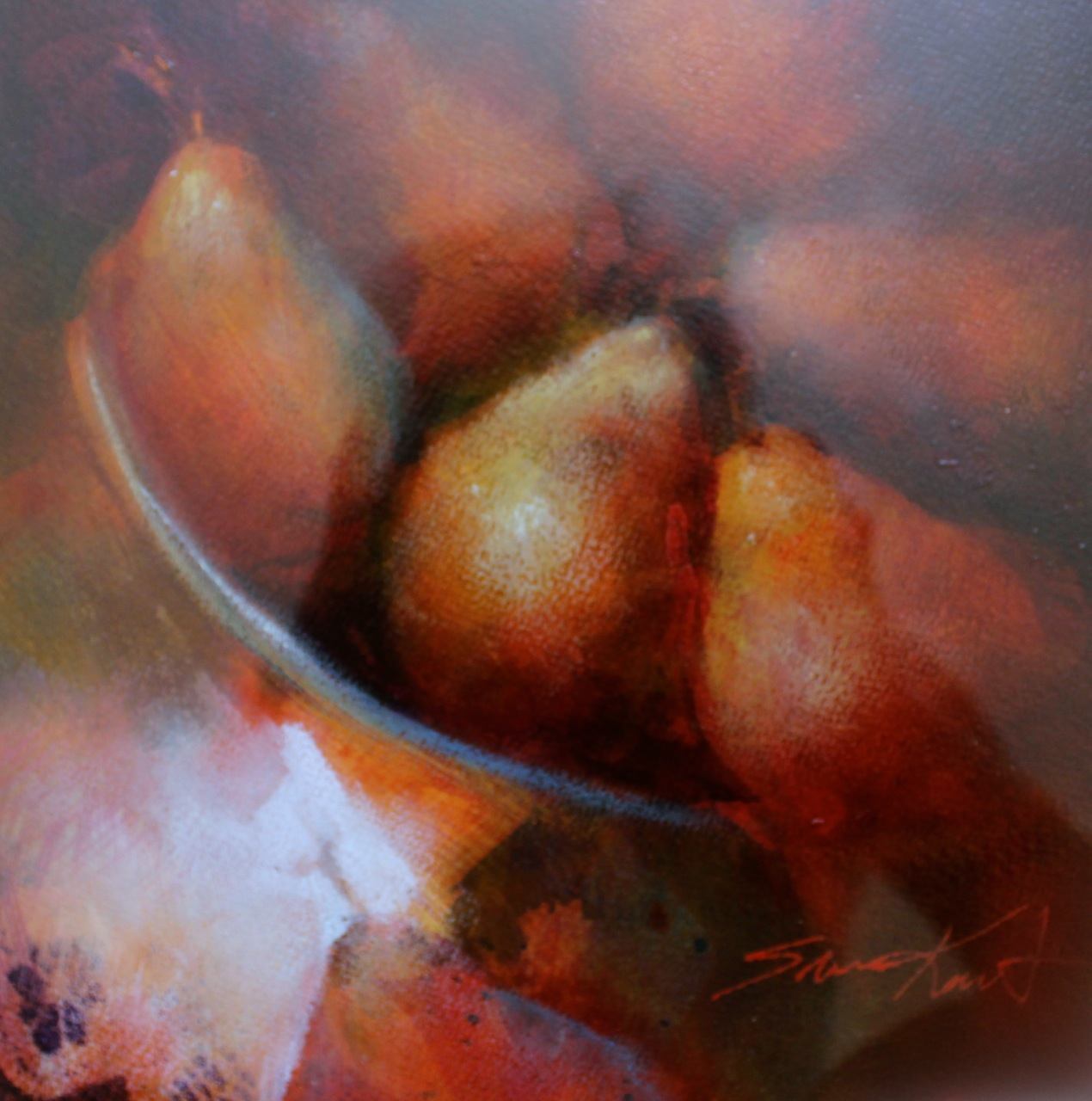 Pears in a Bowl image 9 1/2 x 9 1/2 framed 16x16 $495